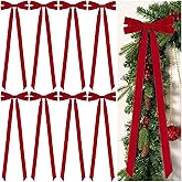 ZerUprin 8Pcs Large Christmas Velvet Bow - 31.5" X 9.8" Red Vintage Christmas Tree Topper Bows Ribbon- Xmas Wreath Decoration