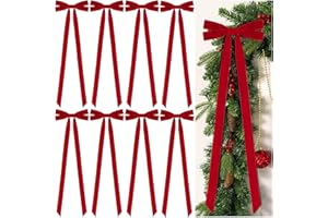 ZerUprin 8Pcs Large Christmas Velvet Bow - 31.5" X 9.8" Red Vintage Christmas Tree Topper Bows Ribbon- Xmas Wreath Decoration