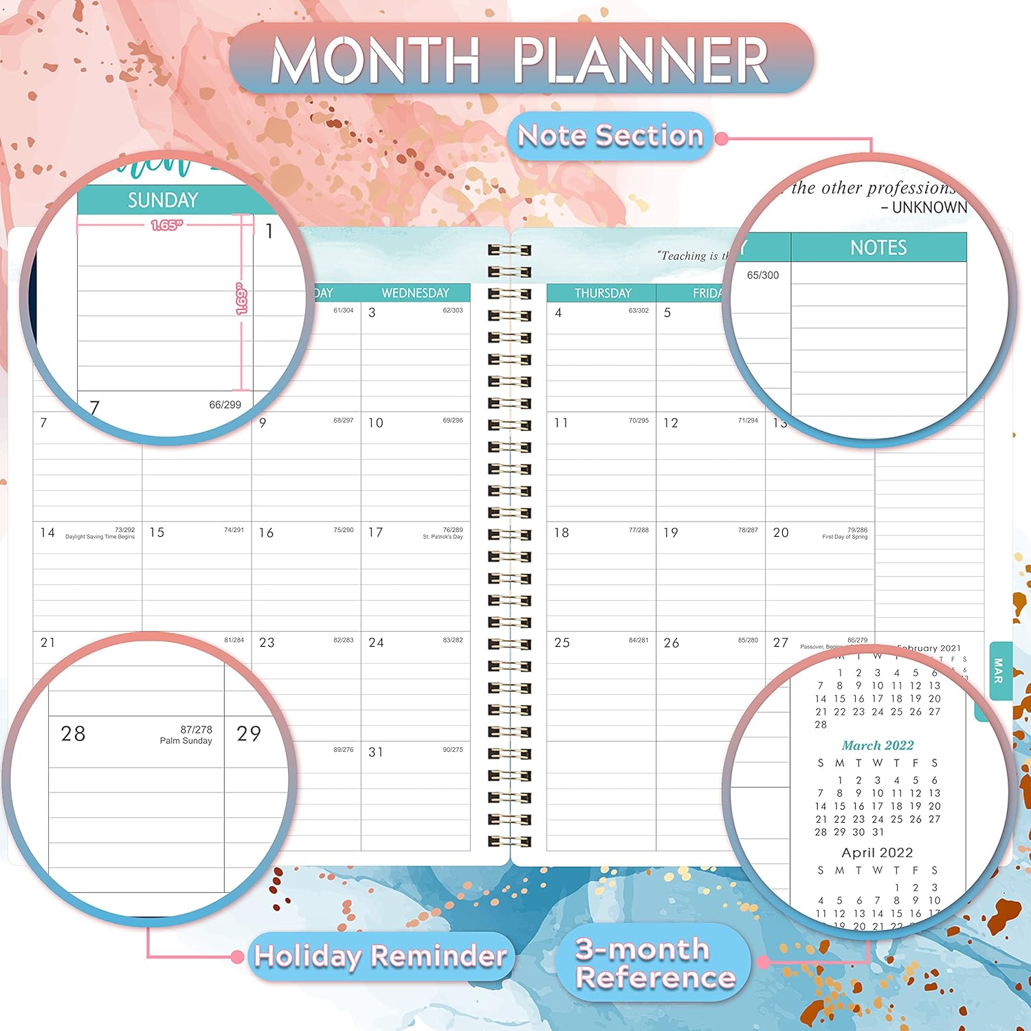 2021-2022 Teacher Planner-Academic Lesson Planner With Quotes, July 2021-June 2022, 7.8"* 9.8", Weekly and Monthly Pages With Thick Papers for Classroom or Homeschool, Flexible Cover, Wirebound : Office Products
