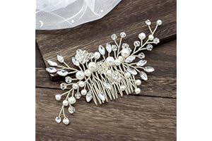 Rain⋆ Bridal Hair Clip Silver Bridal Hair Clips Crystal Hair Accessories Pearl Wedding Comb Handmade Rhinestone Headpiece for