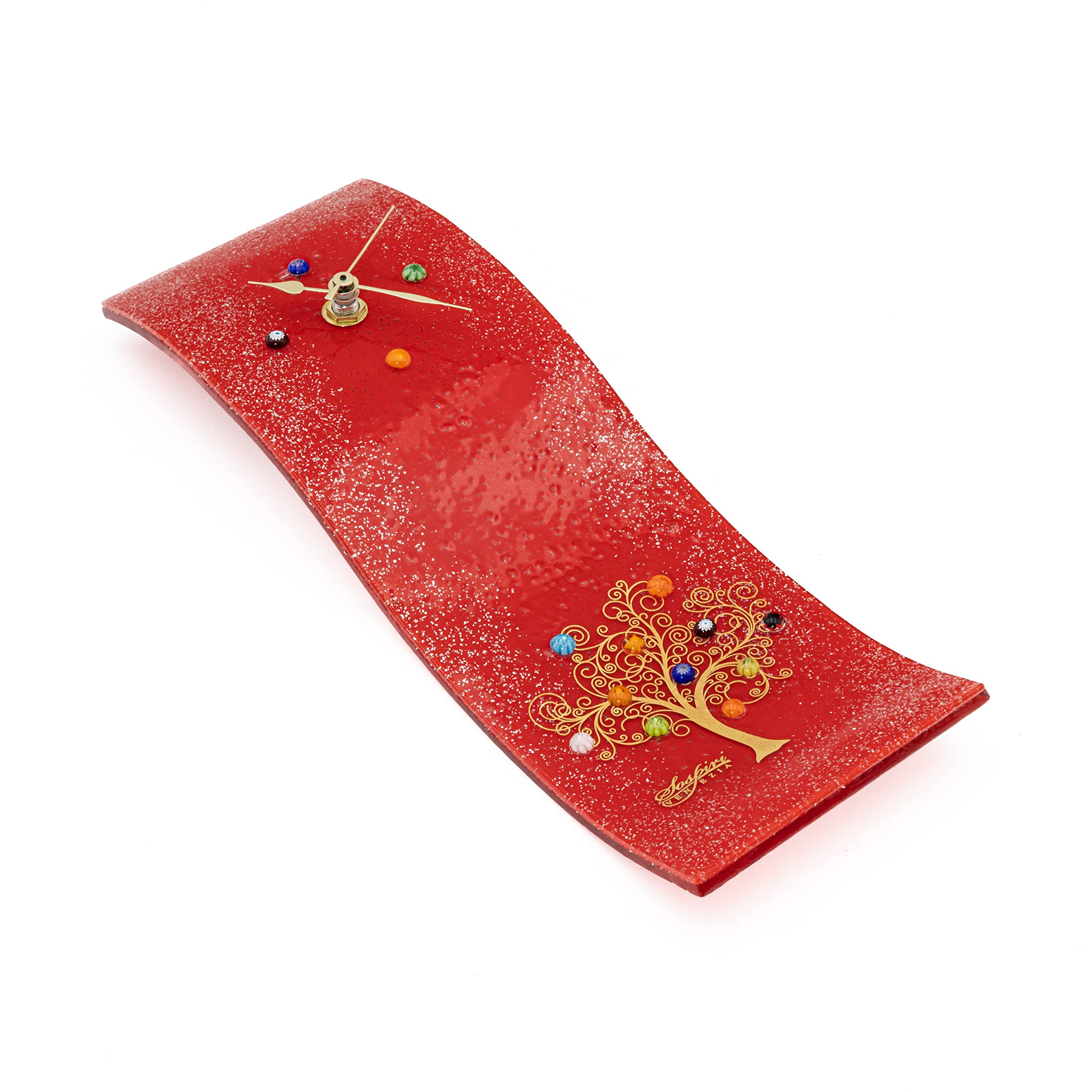 Sospiri Venezia Wall Clock Murano Glass Silent Mechanism Decorated with Murrines and Gold Leaf Gift Handmade Made in Italy (10x30)