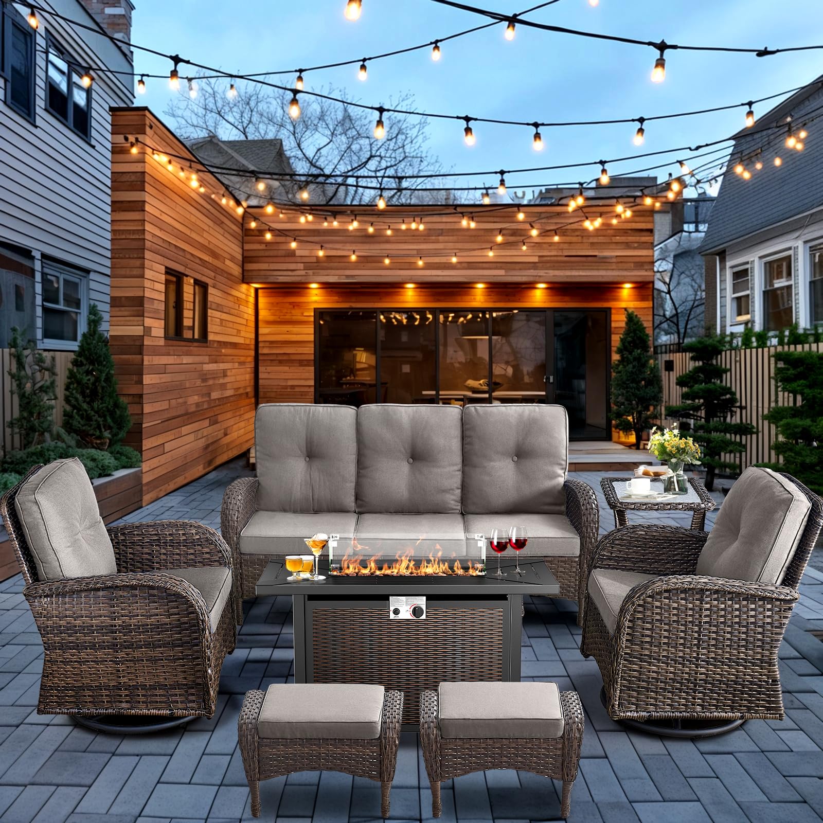HUMMUH 7-Piece Patio Furniture Set with Fire