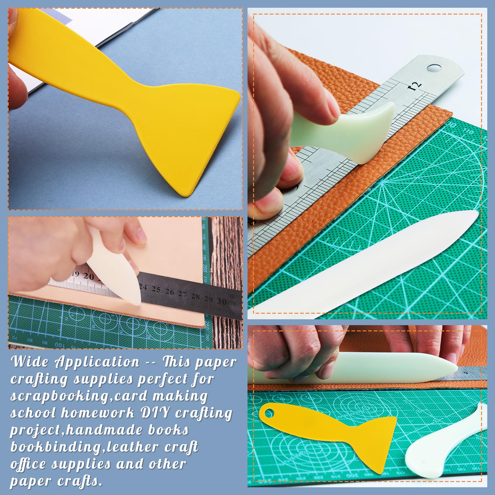 WONVOC 6 pcs Bone Folders, Crease Makers, Scoring Tool, Plastic Bone Folder Paper Creaser, Folding Bookbinding Tool, Origami Tools for Making Paper Crafts Quilting Leathercraft Bookbinding