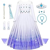 Aoiviss Girls Princess Costumes Snow Queen Princess Dresses Fancy Dress Up Clothes for Halloween Snow Party Cosplay, White