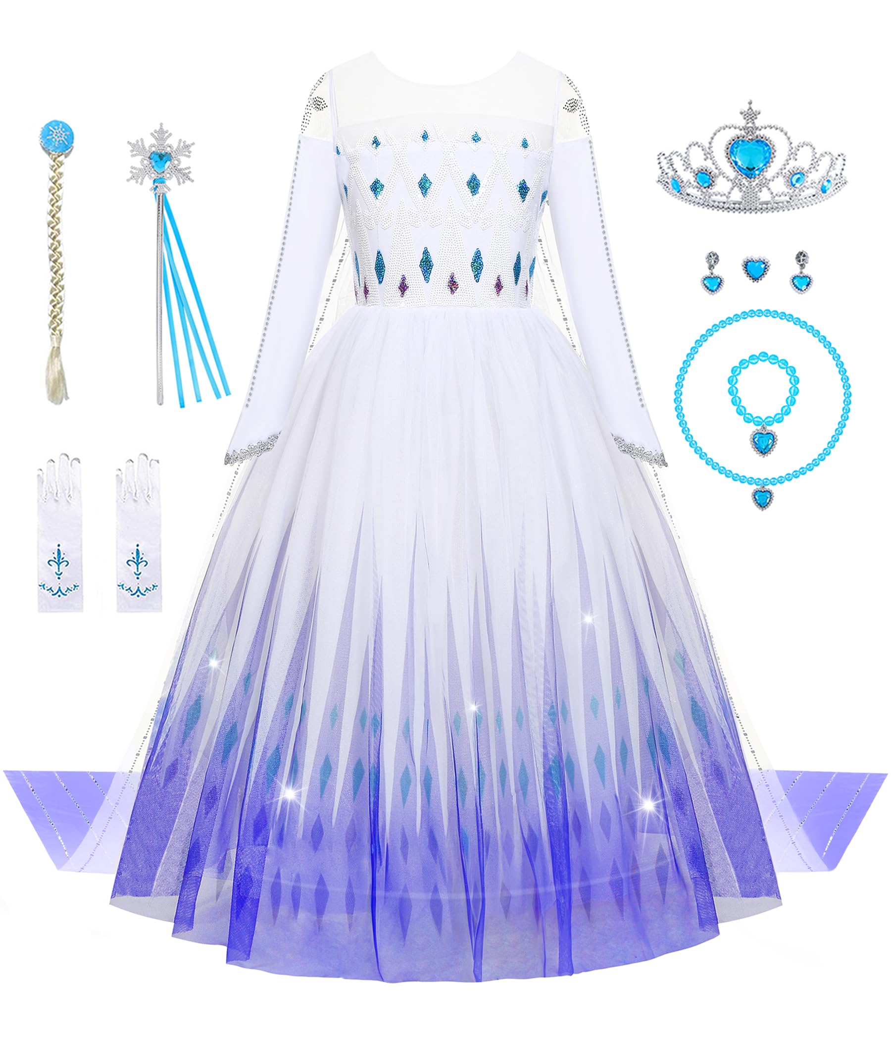 Photo 1 of Aoiviss Girls Princess Costumes Snow Queen Princess Dresses Fancy Dress Up Clothes for Halloween Snow Party Cosplay, White