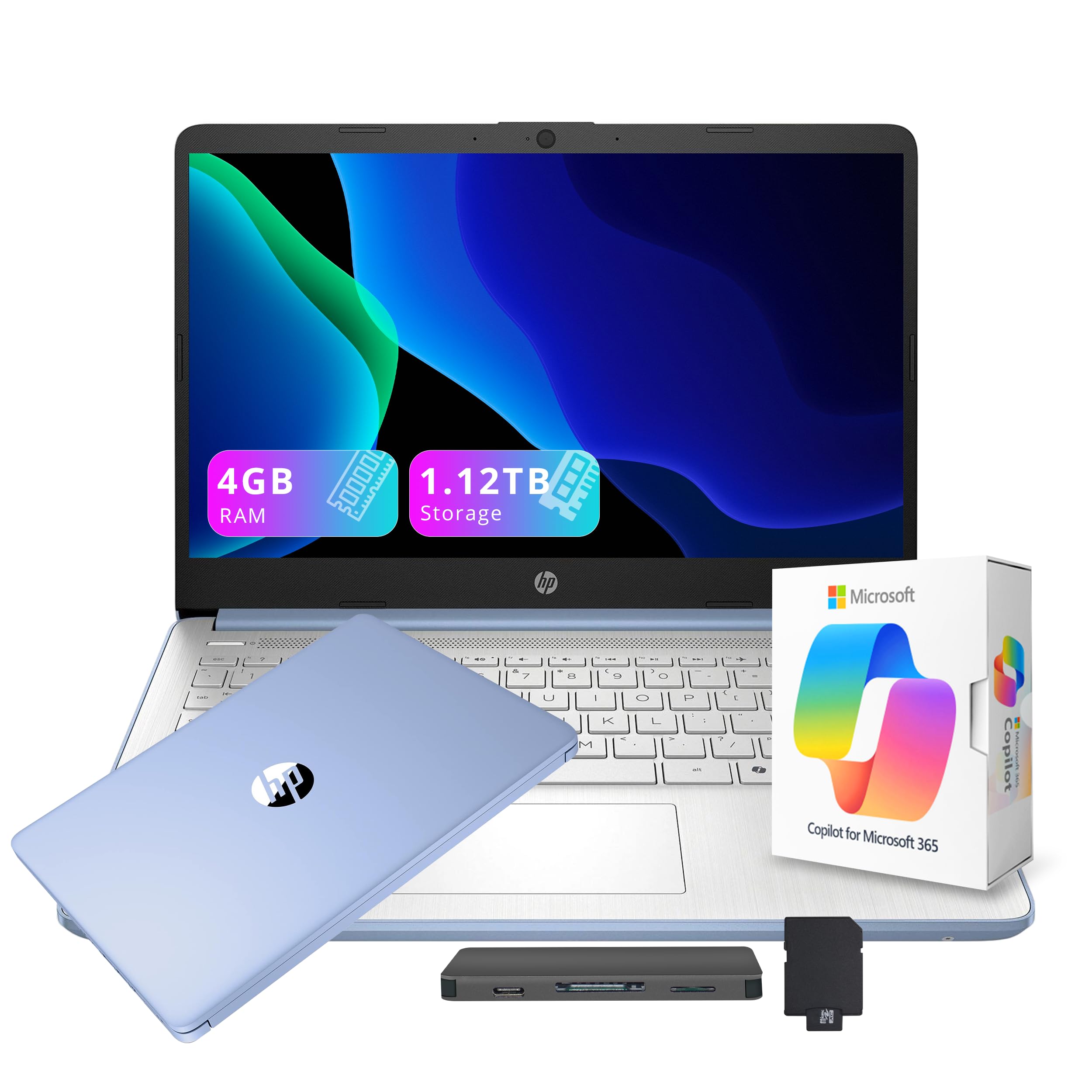 HP Stream 14" HD Laptop for Students & Business, Intel Processor N150, 4GB RAM, 1.12TB Storage (128GB UFS + 1TB Docking Station Set), AI Copilot, 1 Year Office 365, Wi-Fi 6, Win 11, Sky Blue