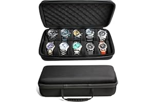 RIGICASE 10 slots watch travel case, Hard Portable watch carry storage display organizer box, fit watches up to 55mm face