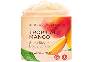 Brooklyn Botany Tropical Mango Shea Sugar Scrub for Body 10 oz – Deeply Hydrating and Gently Exfoliating Body Scrub for Women and Men - Made with Jojoba Beads