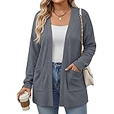 Velvelhall Women's Plus Size Cardigan Sweater Open Front Casual Knit Long Sleeve Cardigan 2025 Fall Lightweight Cover up