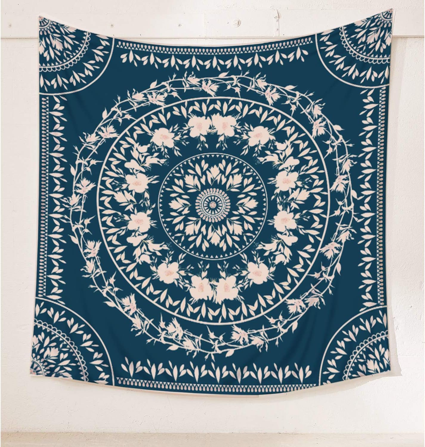 Simpkeely Blue Sketched Floral Medallion Tapestry, Bohemian Mandala Wall Hanging Tapestries, Indian Art Print Mural for Bedroom Living Room Dorm Home Décor 59.1 x 59.1 Inches（Royal Blue）
