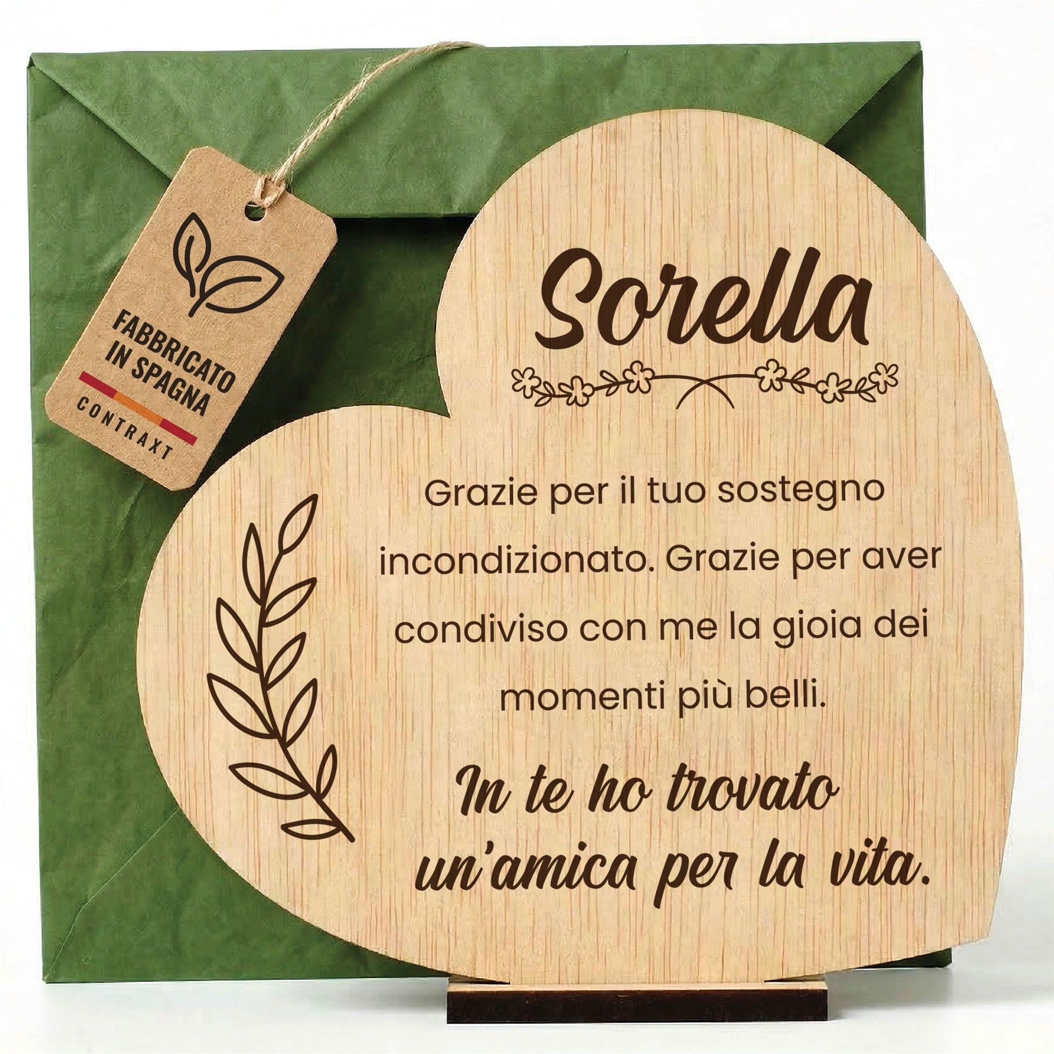 CONTRAXT Biglietto auguri in legno per Sorella. Regalo originale per sorella Cartolina d'auguri per una sorella Idee regalo per una sorella Cartolina Sorella in legno (Sorella)