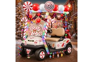 Civaner 60 Pcs Christmas Parade Golf Cart Decoration Kit with Light String Candy Canes Lollipop Cutouts and Balloons Decorations Red White Tinsel Garland with Glue for Christmas Parade Holiday