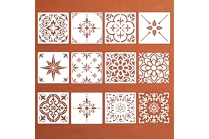 LEYHOONEY 10PCS Spanish Tile Stencils 8" x 8" Mixed Reusable Wall Stencil Floor Stencils for Painting Floors, Walls, Tiles, Front Porch, Patios, Fabric, Furniture, Mexican Talavera Stencil Pattern