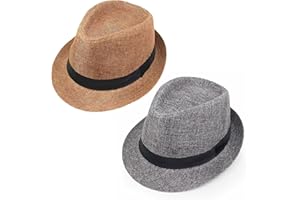 Giroir 2Pack Fedora Hats for Men Women Short Brim Unisex Short Brim Summer Beach Style 1920s Party Accessories