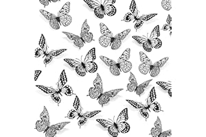 SAOROPEB 3D Butterfly Wall Decor 48 Pcs 4 Styles 3 Sizes-Butterfly Birthday Decorations&Butterfly Party Decorations&Butterfly Cake Decorations-Removable Gold Butterfly Decorations (Black)