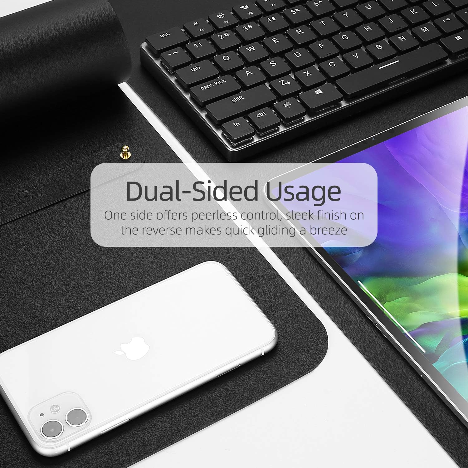 Dual-Sided Multifunctional Desk Pad, Waterproof Desk Blotter Protector, Leather Desk Wrting Mat Mouse Pad (31.5" x 15.7", Black) : Office Products