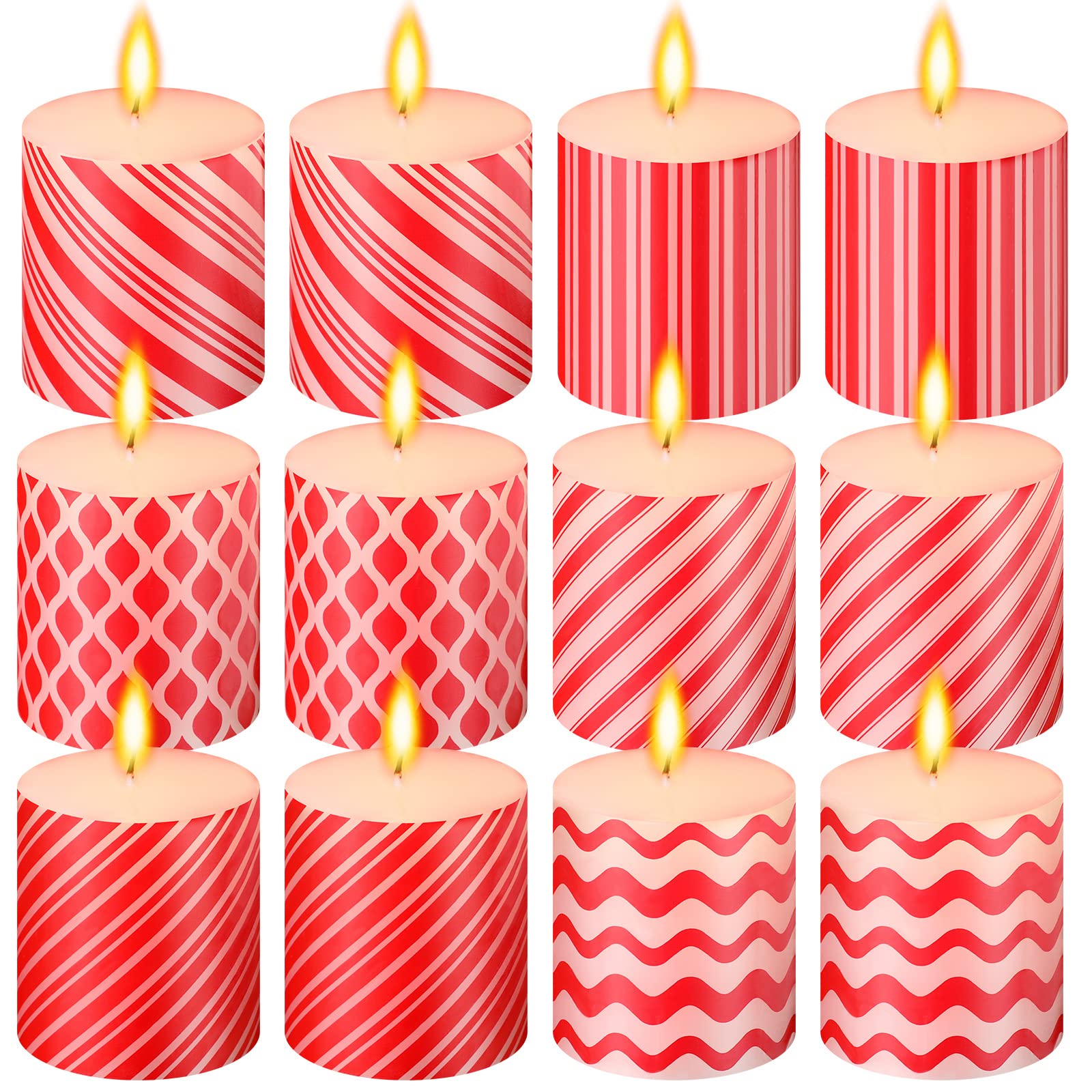 Photo 1 of 12 Pieces Christmas Scented Candy Striped Scented Candles Christmas Scented Candles Decor Christmas Candle Gifts Long Lasting Soy Candles for Home Christmas Holiday Wedding, 6 Styles