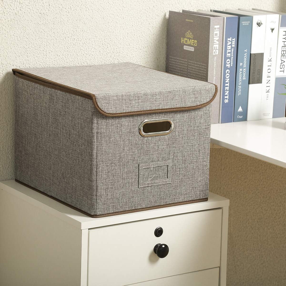 Collapsible File Box with Lid [4-Pack] Decorative Documents Storage Organizer with Linen Filing, Home Office Bin, Letter Size Legal Size(15x13x11) (Grey): Home Improvement