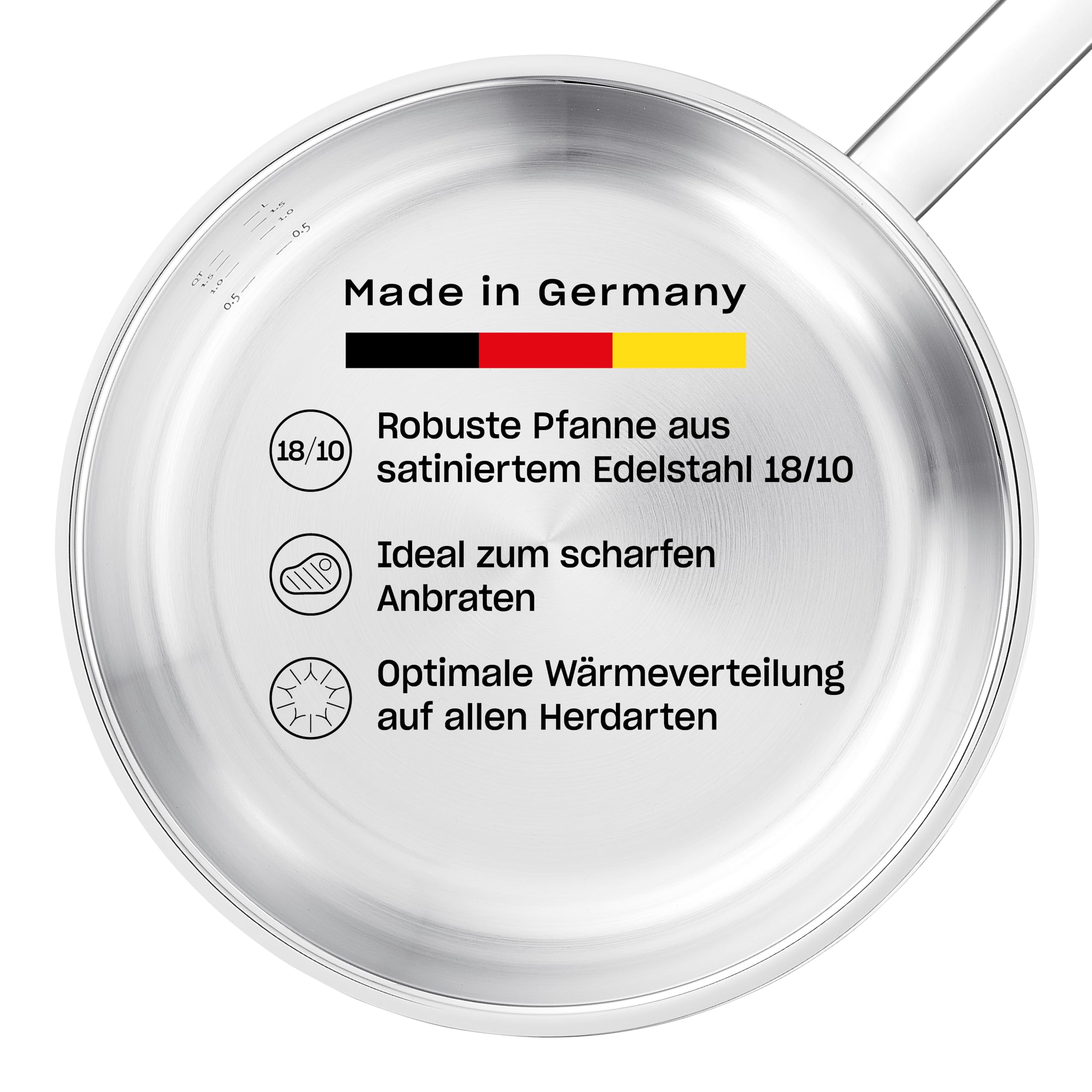 Fissler Original-Profi Collection/Edelstahl-Pfanne (Ø 28 cm) Stielpfanne unbeschichtet mit Innen-Skala - Induktion