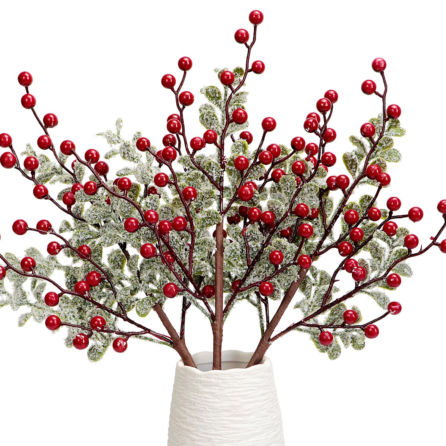 Photo 1 of 3Pcs Artificial Snowy Eucalyptus Leaves Stems, Frosted Eucalyptus Branches with Frosted Artificial Berries Christmas Decoration Eucalyptus Plant for Holiday Wedding Xmas Tree Winter Décor (Red)