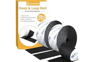 SUMMERBRITE 12Ft x 2 Inch Hook and Loop Tape, Heavy Duty Double-Sided Adhesive Strips, Strong Sticky Back Fastener Roll, Cuttable Interlocking Tape Fasteners for Home, Office, Car, School & DIY Crafts Black