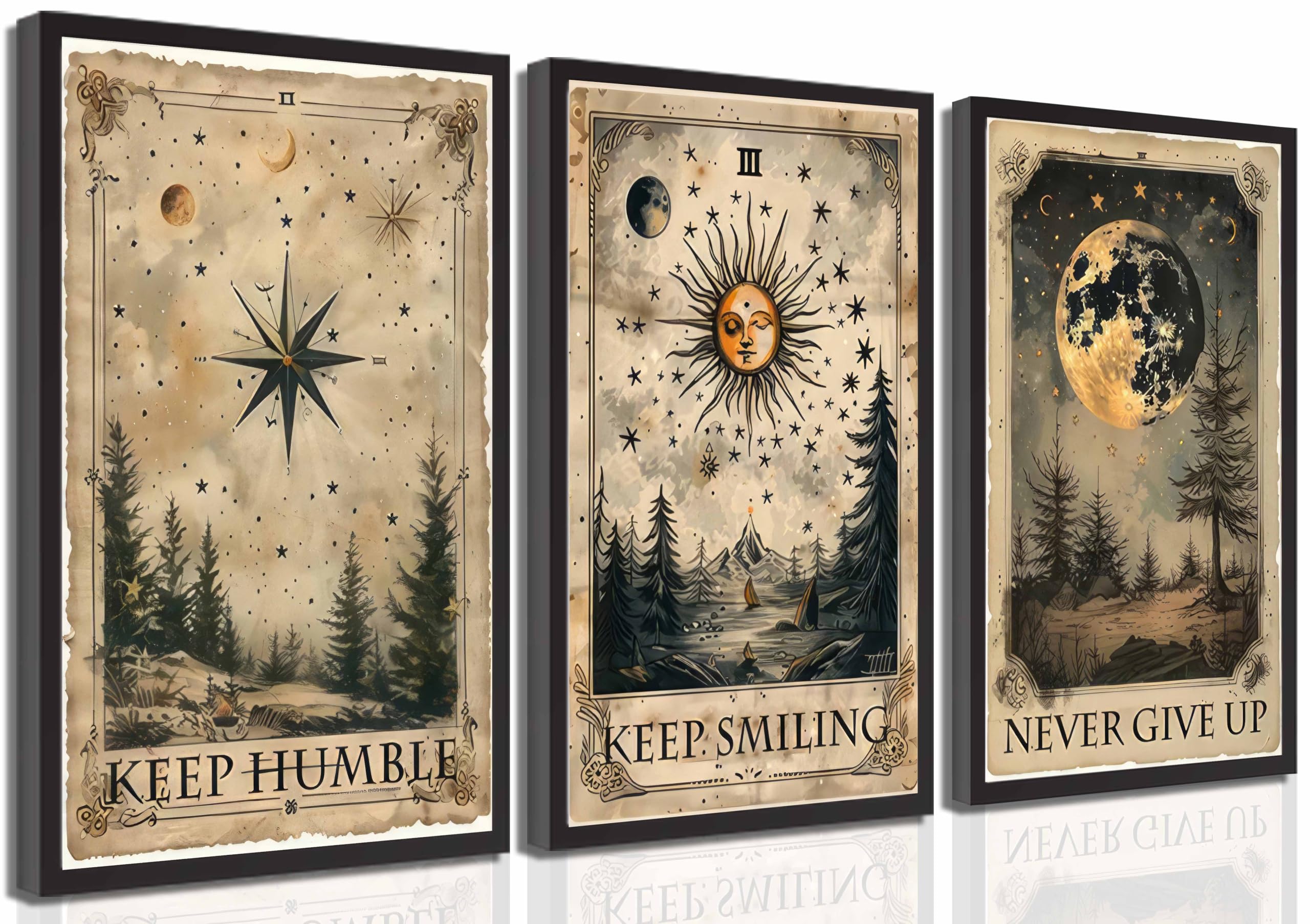 Photo 1 of 3 Pcs Vintage Tarot Canvas Wall Art Retro Astrology Mystical Sky Celestial Paintings Pictures Wall Decor Poster Print Artwork for Bedroom Dorm Apartment Home Decoration Unframed