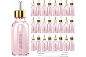 KURTOTEP 4 Pack 2 oz Glass Dropper Bottle with Top Cap Pink Tincture Bottles, 2 Plastic Eye Droppers Measured Pipettes, Essential Oil Bottles Perfume Cosmetic Travel Liquid Containers (pink, 4)