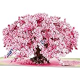 POPWOW Bonsai Cherry Pop Up Cards, Blue Bird, 3D Greeting Cards, Gift for Birthday, Mothers Day, Anniversary, Valentines Day, Mom, Wife, Her, Girlfriend, 5x7 - Includes Envelope And Message Note