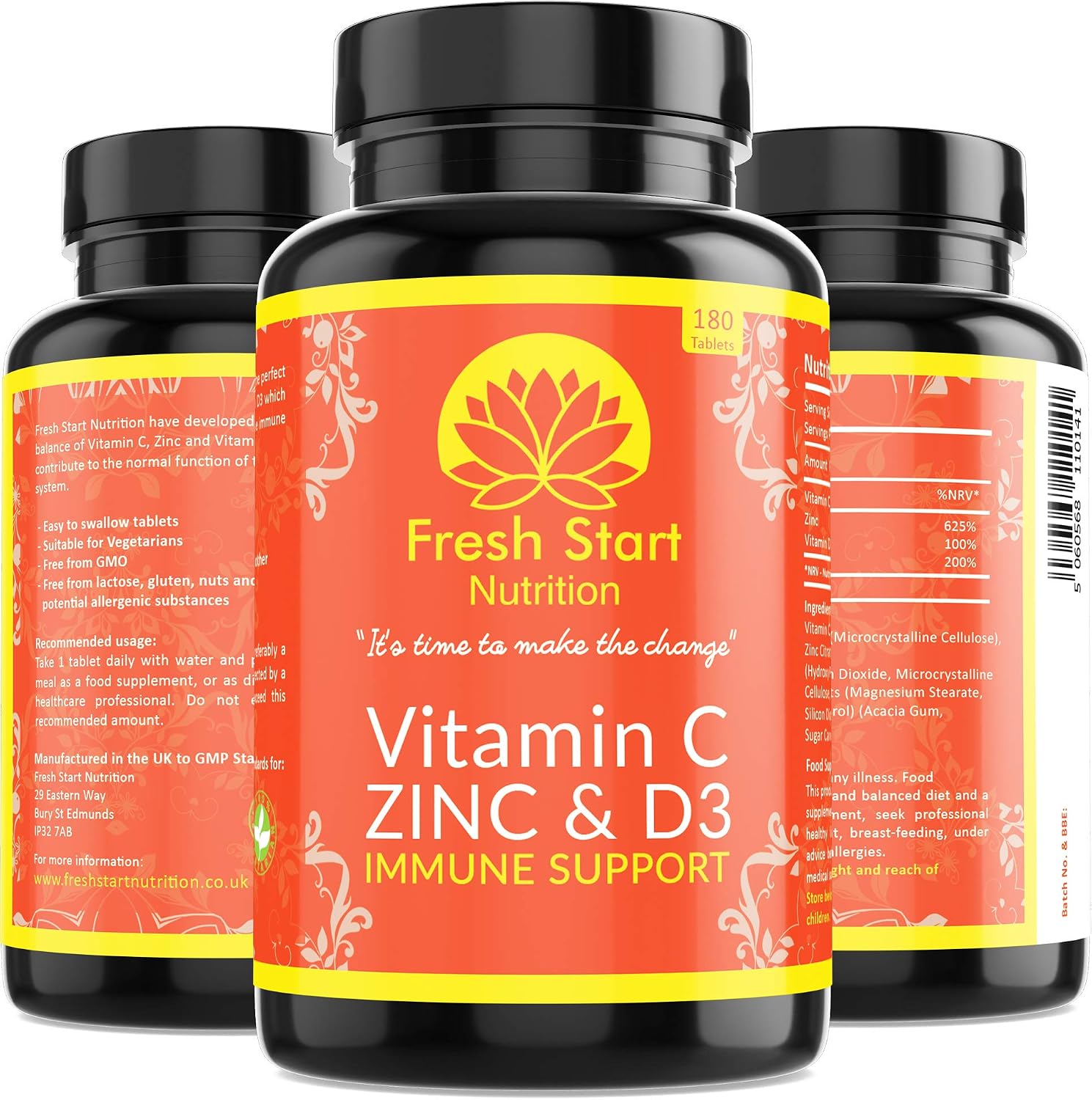 Vitamin C Zinc and Vitamin D Tablets, 180 Vegetarian Tablets for Men and Women, for Maintenance of Normal Immune System - Image 4