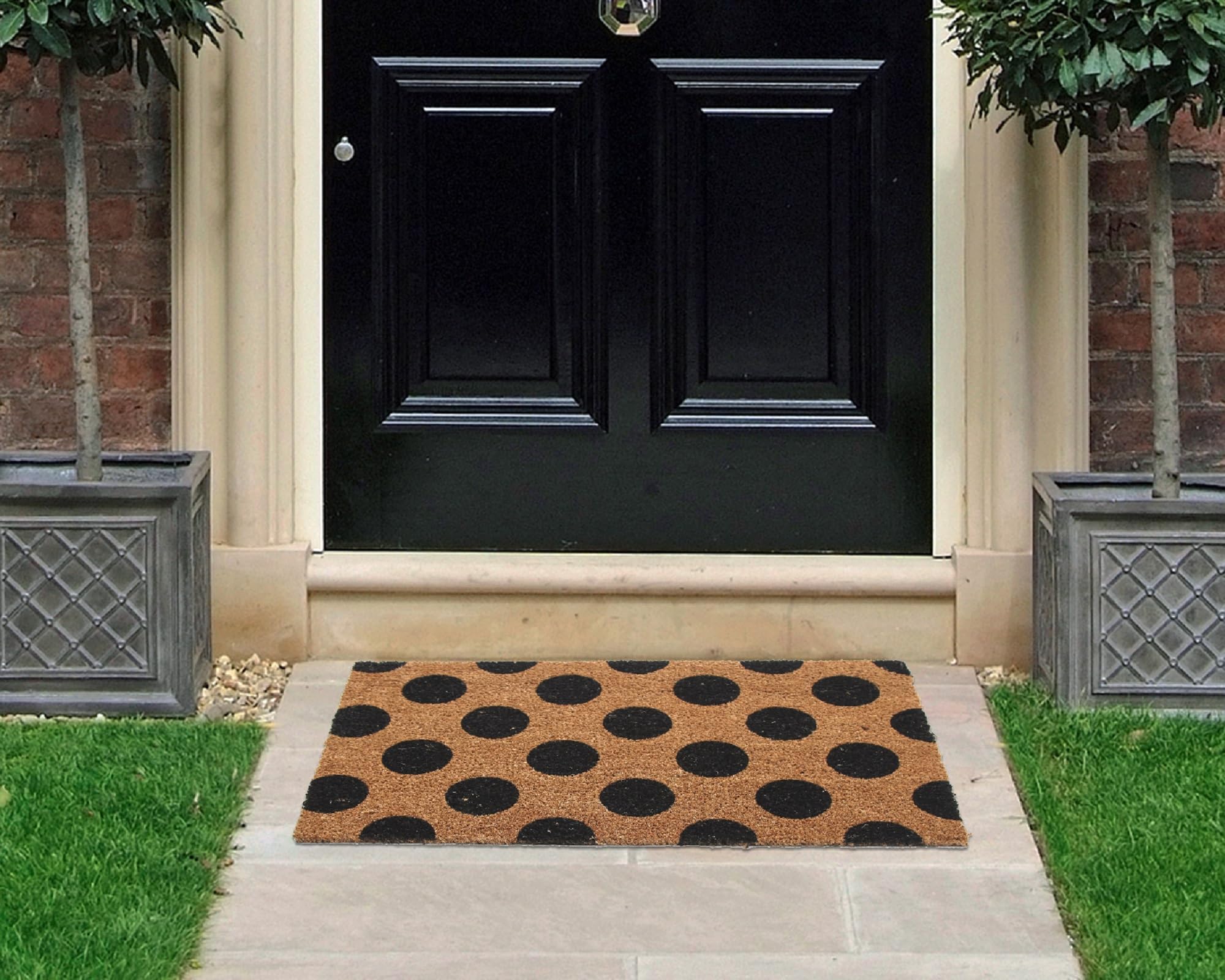 Coco & Coir Door Mat Indoor/Outdoor | Non Slip Abstract Design Entrance Welcome Mat (Polka Beauty 45cm x 75cm)