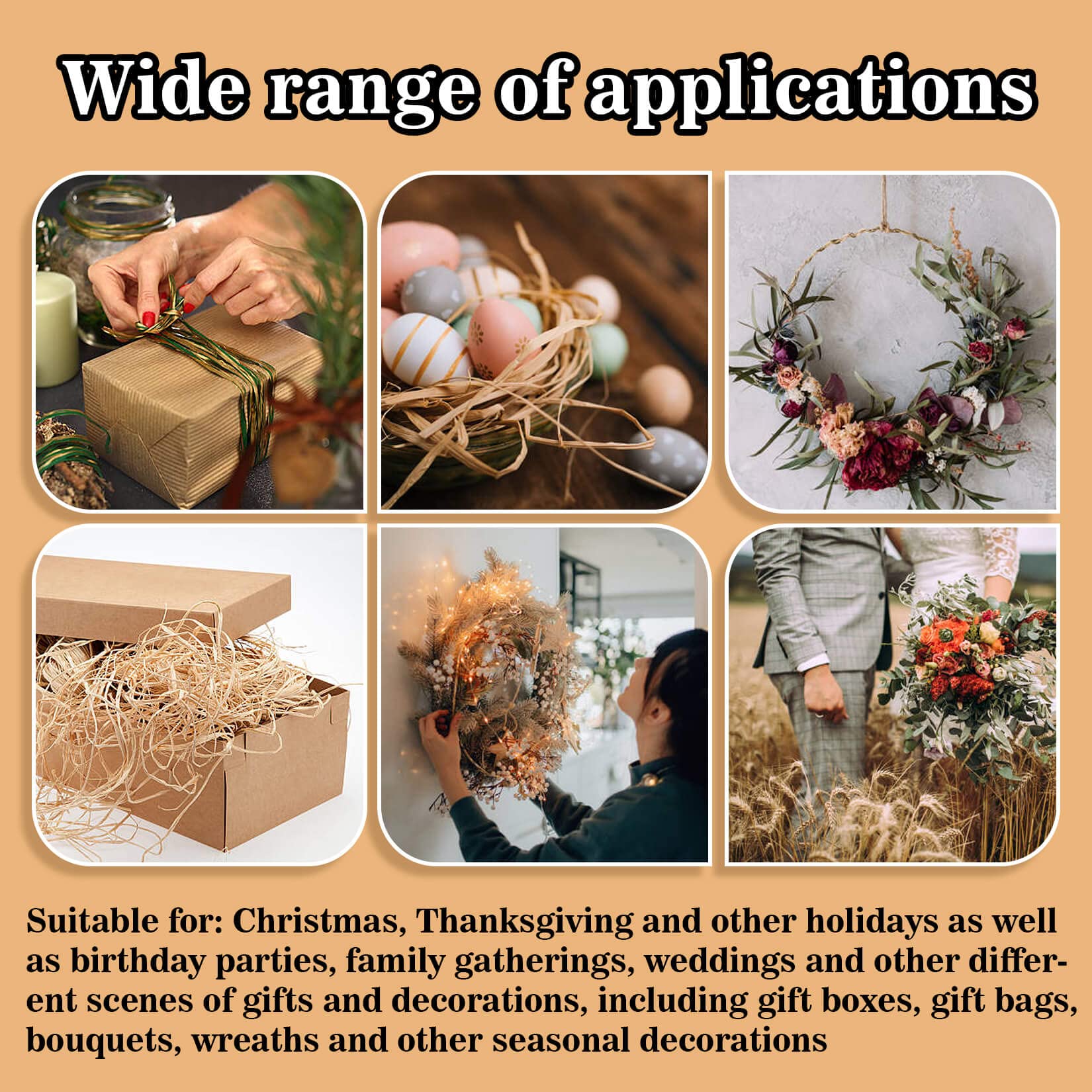 Sukh Natural Raffia Ribbon - 5PCS Raffia Straw for Florist Bouquets Decoration Twine Crafts Ribbon for Wrapping Christmas Birthday Halloween Easter Anniversary Florist Supplies