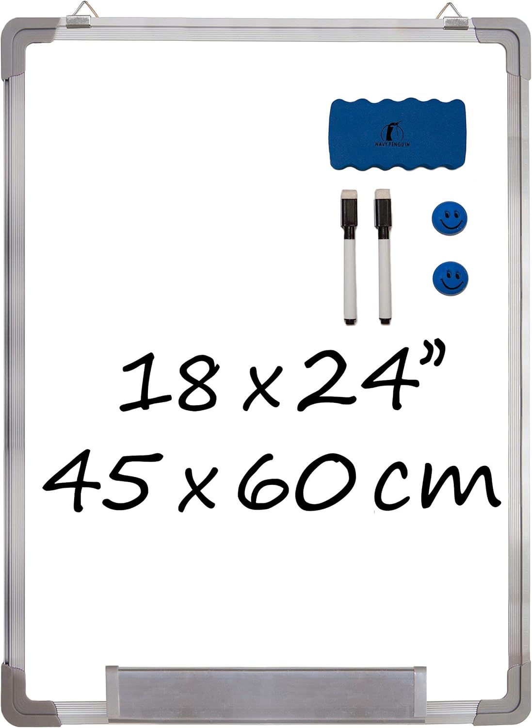 Whiteboard Set - Dry Erase Board 18 x 24" + 1 Magnetic Dry Eraser, 2 Dry-Erase Black Marker Pens and 2 Magnets - Small White Hanging Message Scoreboard for Home Office School (24x18" Portrait) : Office Products