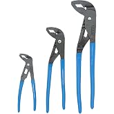 CHANNELLOCK GRIPLOCK Tongue &amp; Groove Pliers Set, Includes 6.5, 9.5 and 12.5 inch Pliers, Offset Jaw Design, Made in USA, 3-tool set (GLS-3)