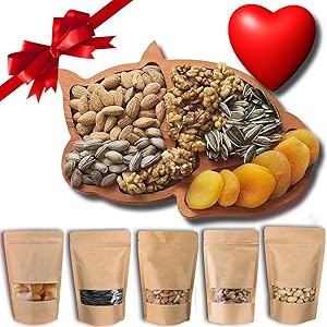 Cat Sympathy Nuts Gift Basket - 5 in 1 Turkish Special Dried Fruit Mixed Nut Gifts Gourmet Food Wooden Crate Box Gluten Free Healthy Snacks and Reusable Wood Tray for Family Men & Womens