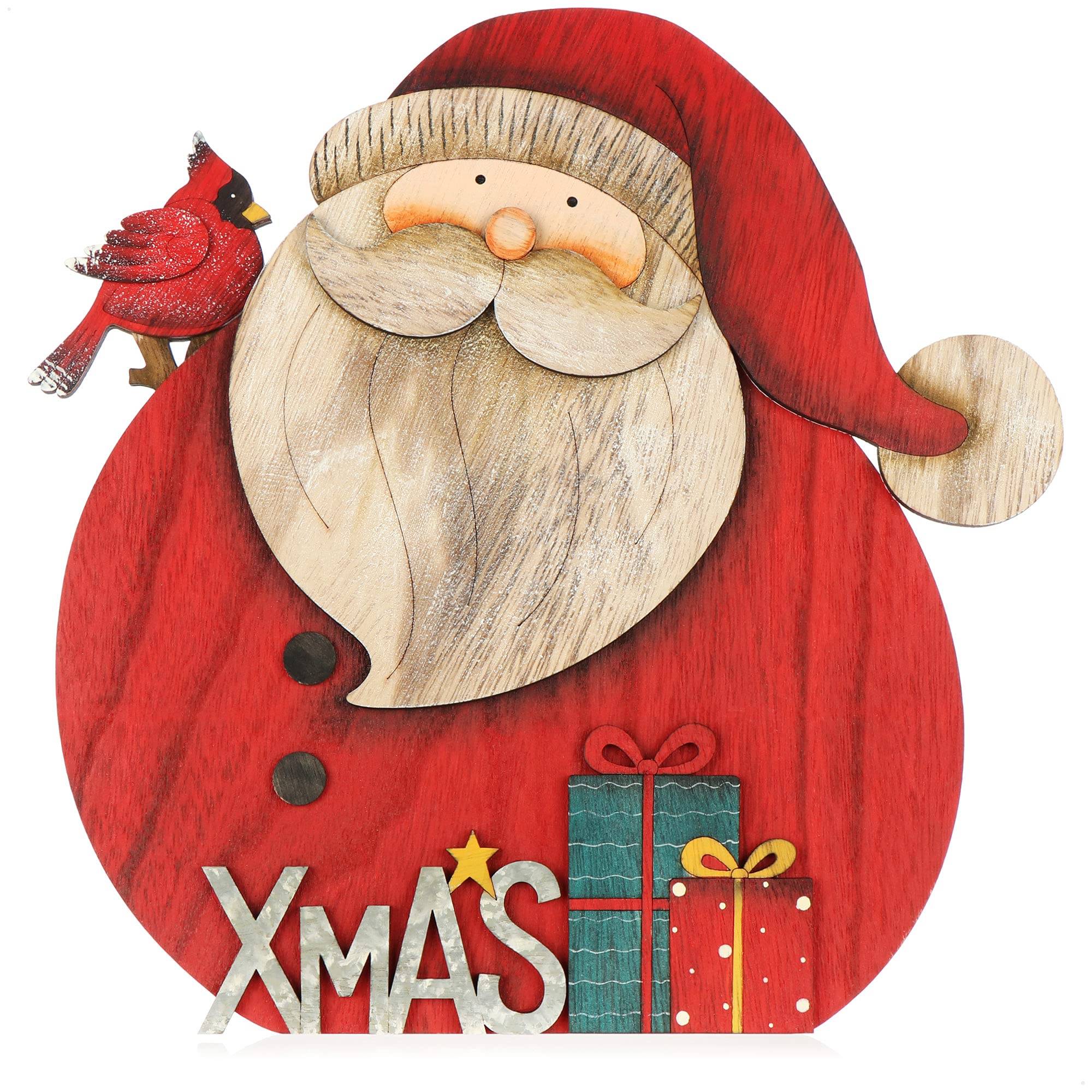 com-four® Decorative display for Christmas - Santa Claus made of wood to put down - Christmas decoration to decorate and give away (Santa - round)