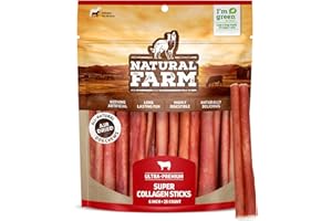 Natural Farm Odor-Free Super Collagen Dog Chews (6-Inch, 25-Pack) The First Ever Real Bull Sticks Alternative: 100% Natural Angus Hide Collagen Treats - More Protein, More Chew Time for All Dogs
