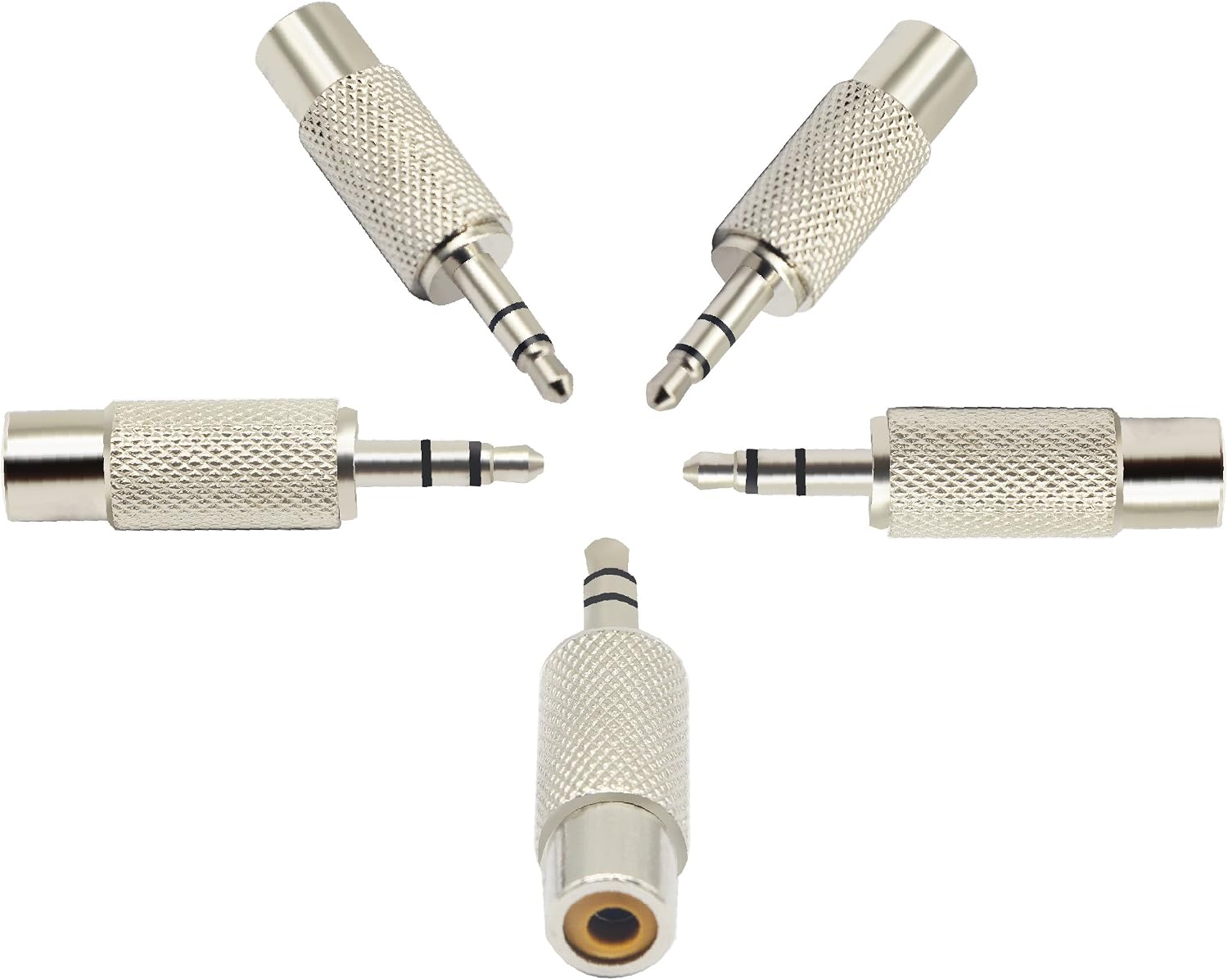 zdyCGTime 3-Pole 3.5mm (1/8 Inch) Plug Male to RCA Female Jack Stereo Adaptor Connector,RCA to 3.5MM Audio Adapter,Compatible with headphones,speakers,phones,mp3 and other devices.(Silver/5Packs)