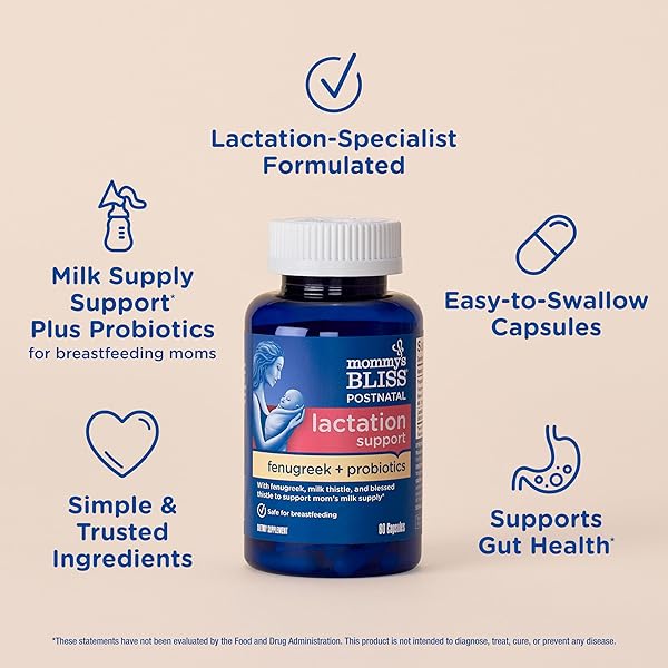 MOMMY’S BLISS POSTNATAL LACTATION SUPPORT SUPPLEMENT WITH PROBIOTICS: SUPPORT BREASTFEEDING MILK SUPPLY WITH FENUGREEK, BLESSED & MILK THISTLE, POSTPARTUM IMMUNE HEALTH WHILE NURSING (60 SERVINGS)