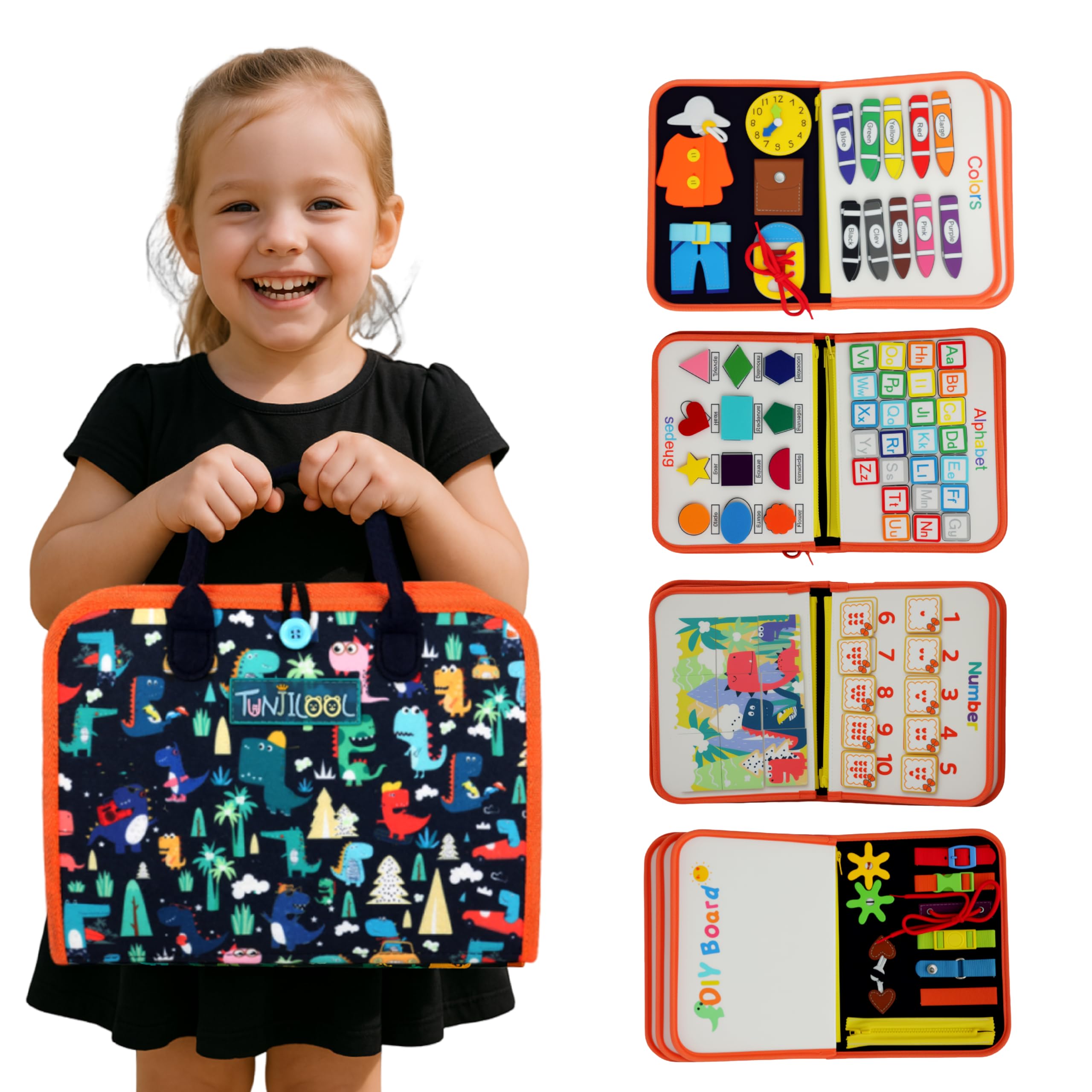 TUNJILOOL Montessori Busy Board - 8-in-1 Sensory Activity Book with Detachable Pages, Travel-Friendly Learning Toy for Fine Motor Skills & Preschool Education