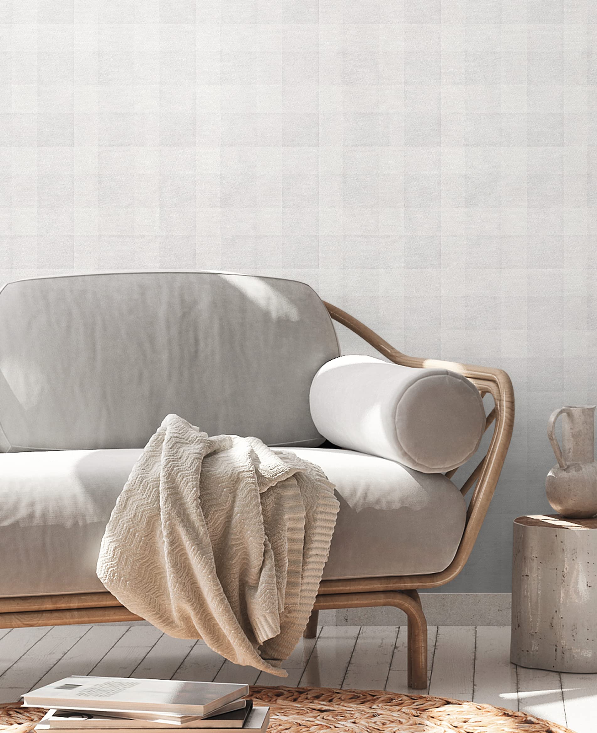 A.S. Création Checked Wallpaper Grey Natural 386644 Wallpaper 10.05 m x 0.53 m Made in Germany