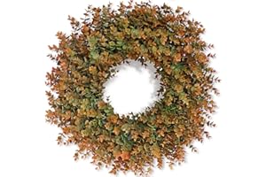 GLIDLION 26" Fall Wreath for Front Door, Porch, Window - Large Artificial Boxwood Leaves Outdoor Wreath for Home, Farmhouse Harvest Festival Thanksgiving Day Autumn Decor
