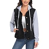 J.Corrine Women's Classic Casual Hooded Denim Jacket Drawstring Vintage Washed Jean Jacket Sweatshirt with Pockets
