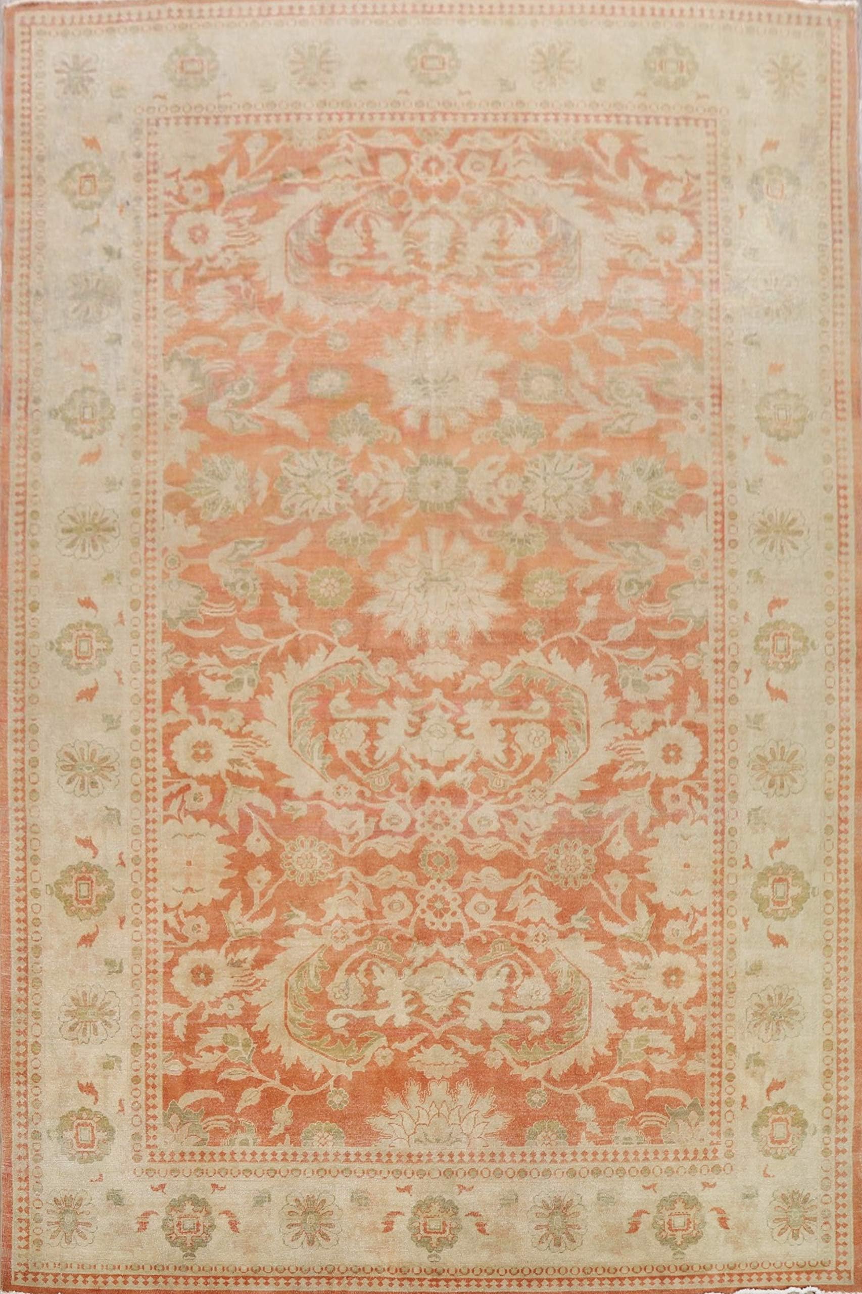 Antique Oushak Turkish Vegetable Dye Traditional Floral Wool Area Rug Oriental Handmade Decorative Carpet 9x12 (9' x 12')