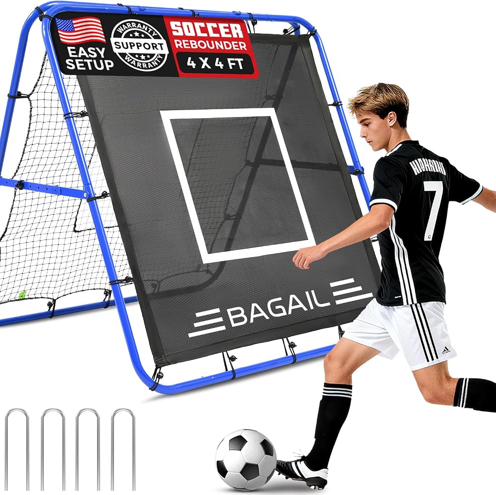BAGAIL Double Sided Rebounder Net 120x120cm Football Goals Portable Practice