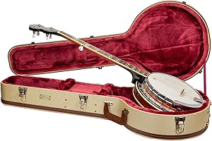 Crossrock Master Series 5-String Resonator Banjo Case | Classic Fabric Tweed Exterior, Re-Engineered Wooden Shell, Leather Handle & Deep Red Velvet Interior