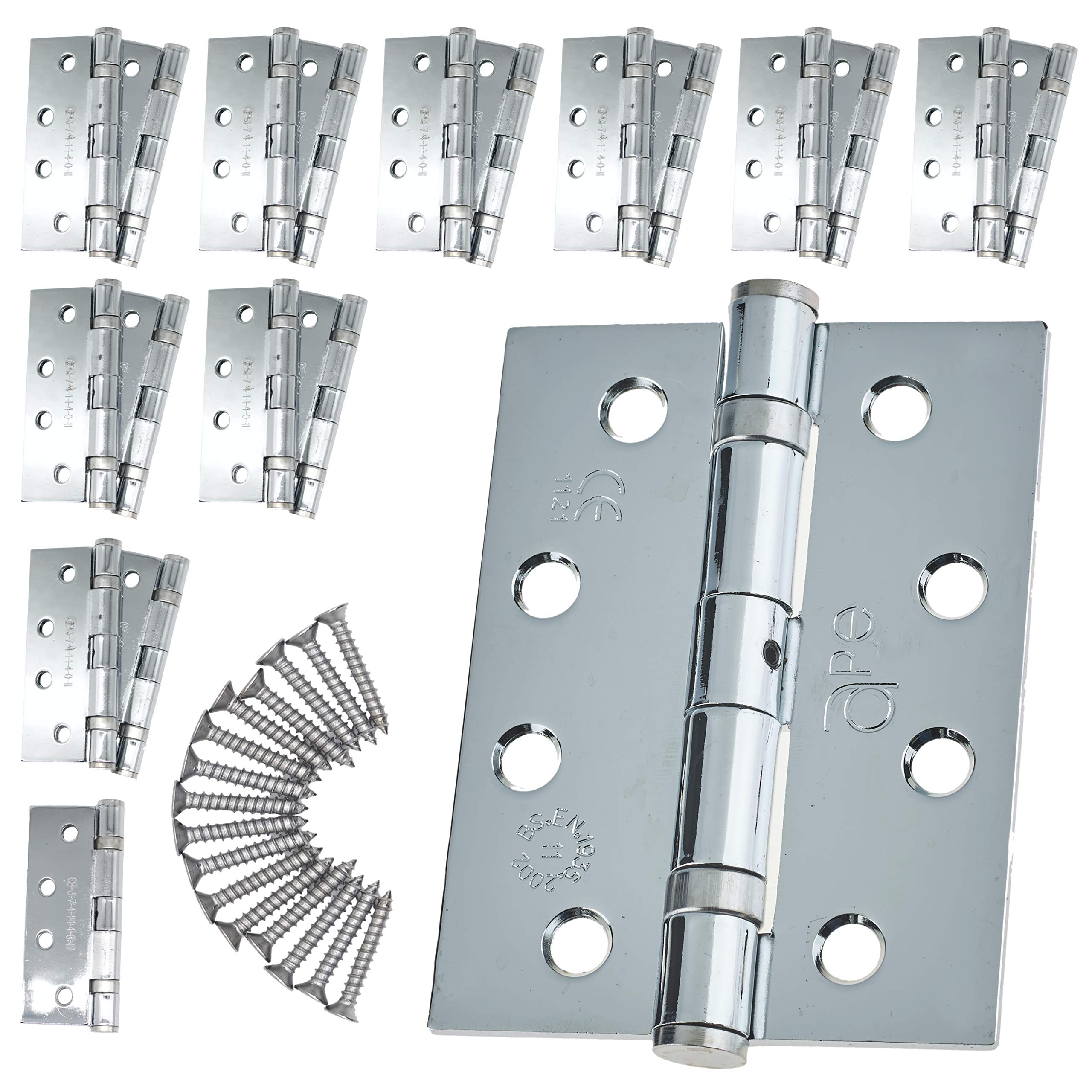 Door Hinge 4" / 102mm Polished Chrome Ball Bearing Washer CE Grade 11 for Fire Door 10 Pair