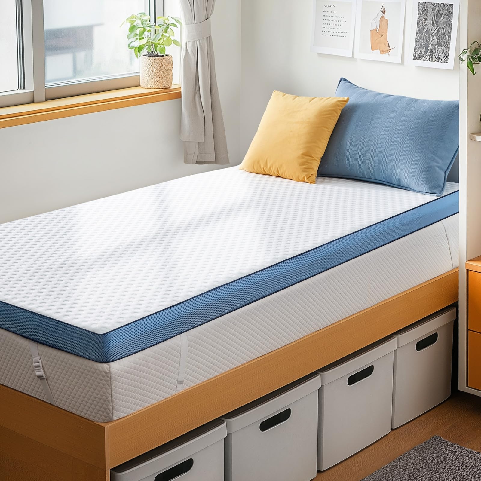 Photo 1 of PERLECARE 3 Inch Firm Mattress Topper Twin XL Size, Cooling Gel-Infused & Bamboo Charcoal Memory Foam Bed Topper for Pain Relief, High-Density Mattress Pad with Removable Cover, CertiPUR-US Certified