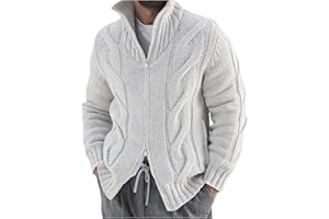 Men’s Zip Up Cable Knit Cardigan Sweater Winter Thick Full Zip High Neck Warm Knitwear Soft Casual Outerwear Jacket