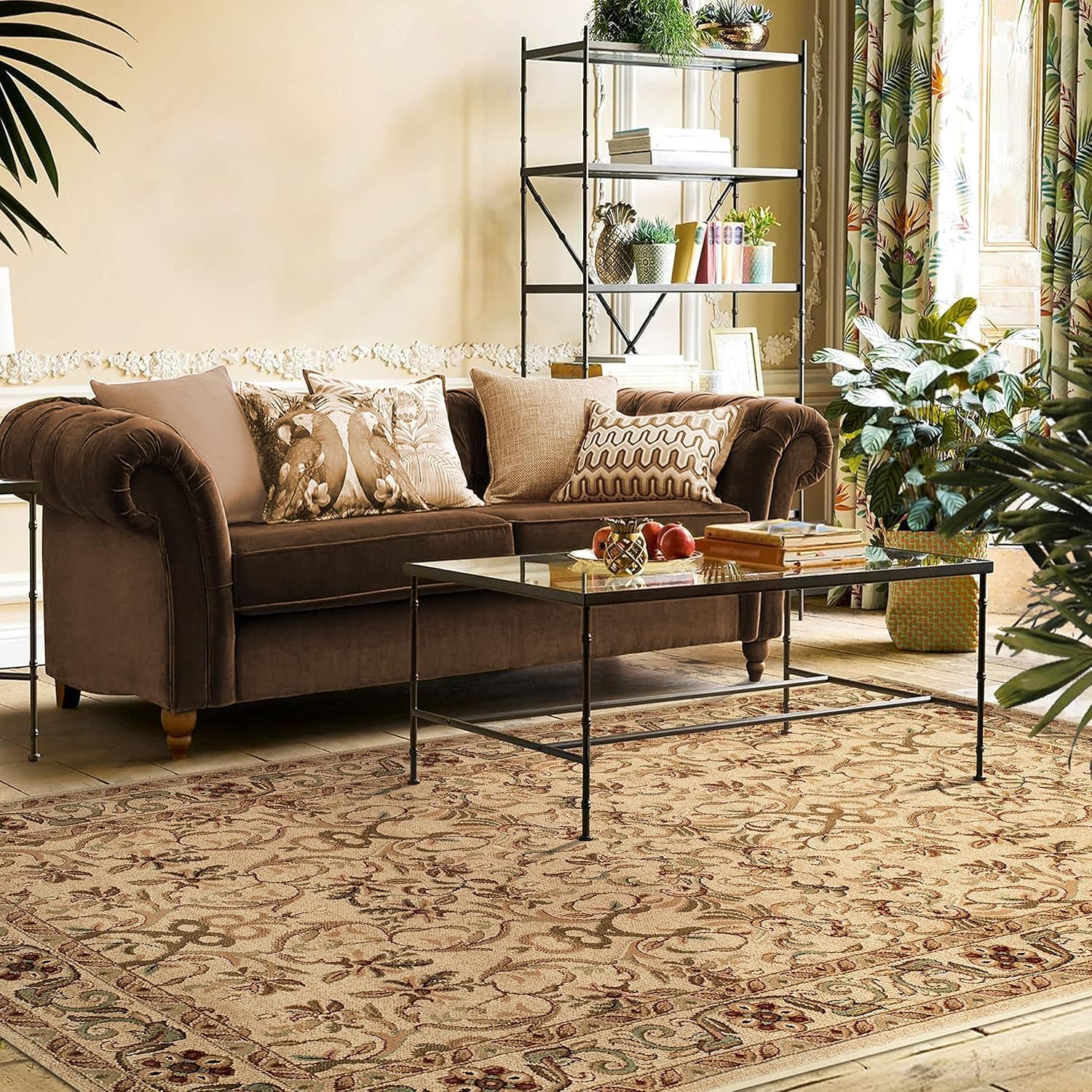 Superior Indoor Area Rug, Plush Carpet Cover, High-Traffic Rug, Apartment Rugs, Office, Hallway, Kitchen, Floral Scroll Floor Decor, Heritage Collection, 6′ x 9′, Ivory