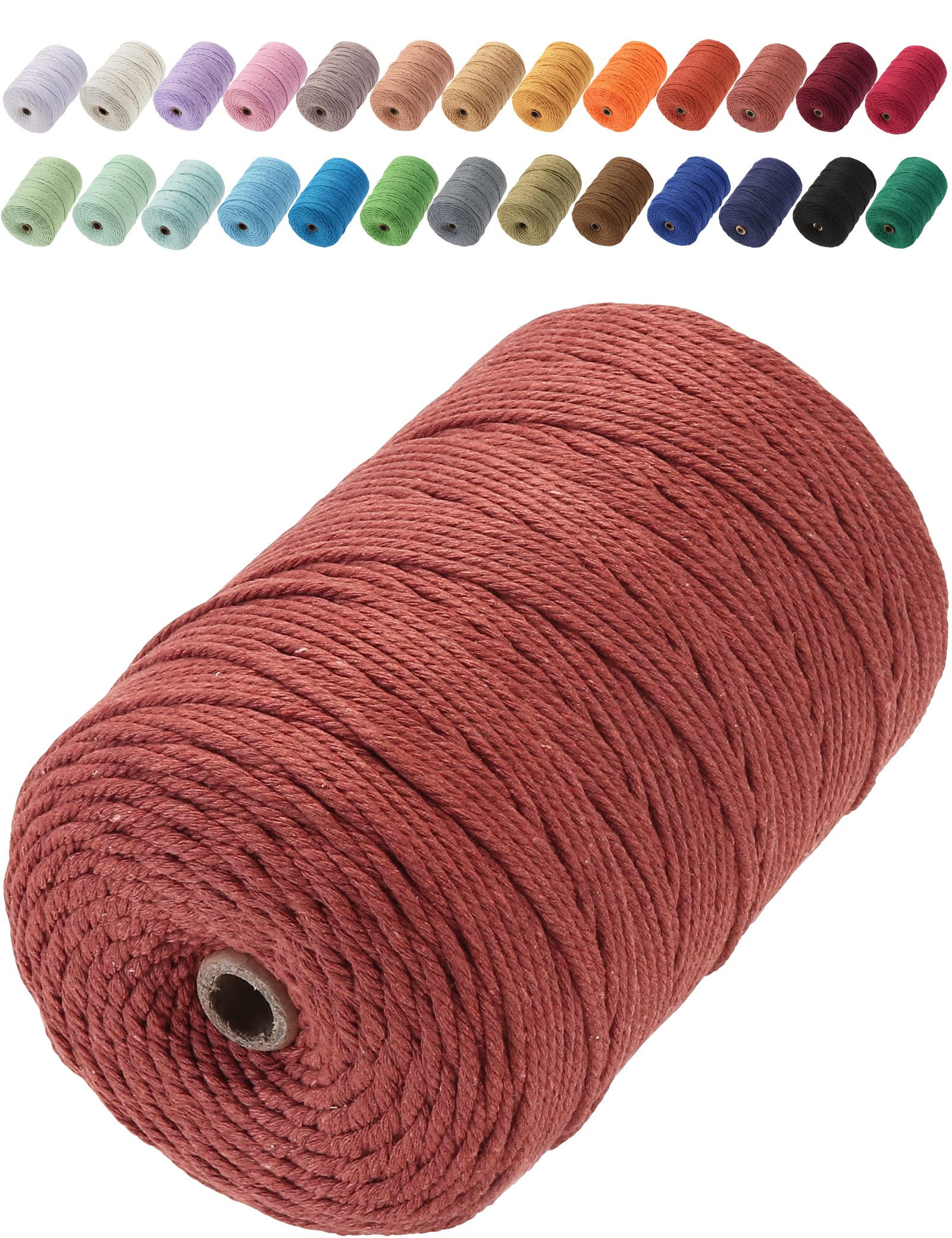 GOHOF Macrame Cord 3mm x 200m Premium Cotton Macrame Rope, 4 Strand Twisted Soft Cotton Cord, Rust Red — image 1